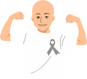 Cancer recovery program banner showing a smiling cancer survivor flexing arms in strength, alongside text promoting a proven system for 70–80% recovery results with brochure and diagnosis call options.