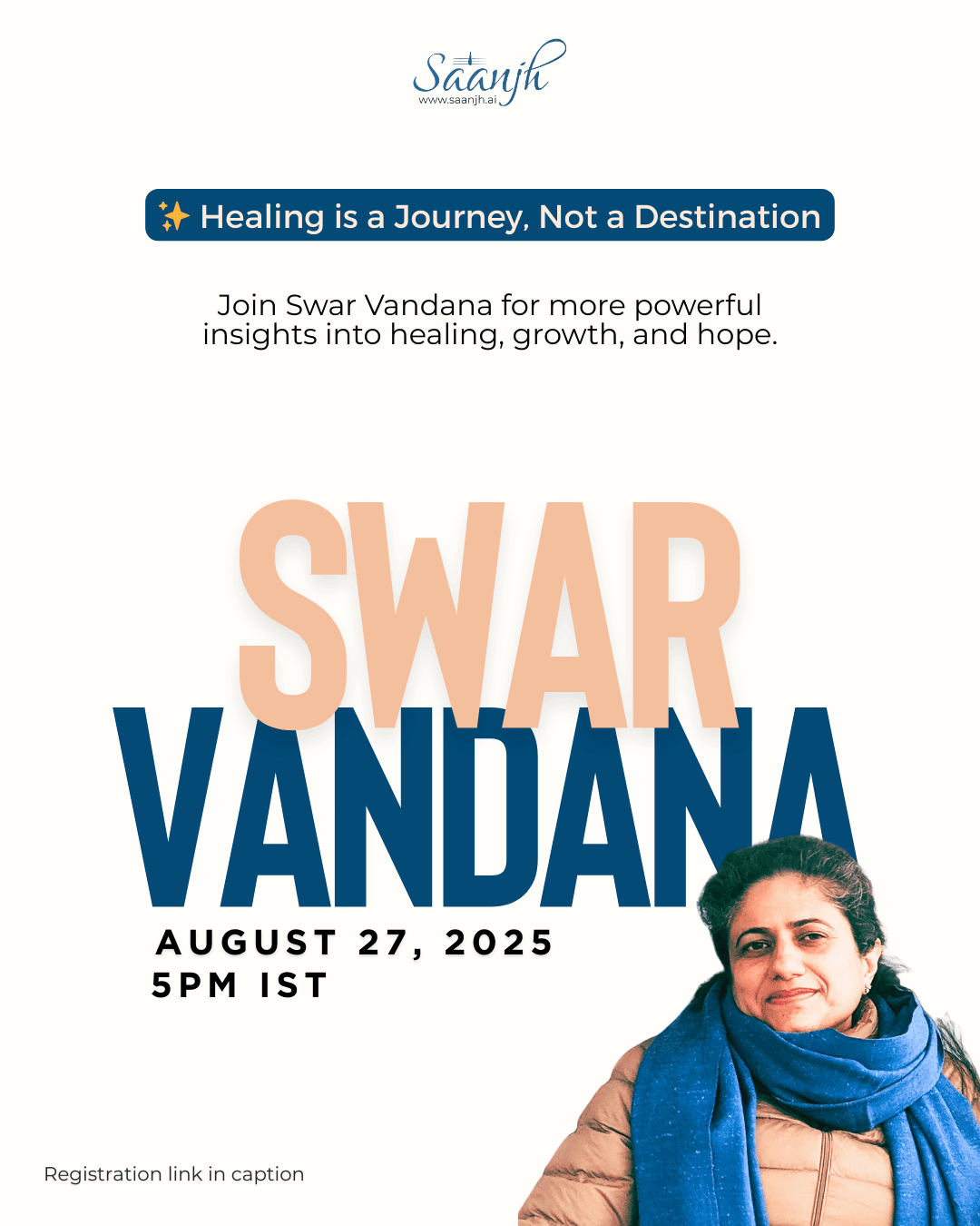 Swar Vandana healing session poster – August 27, 2025, 5 PM IST – hosted by Saanjh.ai